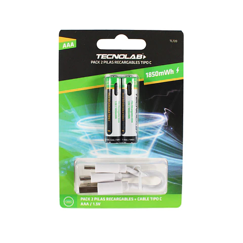 Pack Pilas Recargables Aaa  Tipo C 1850 Mwh Pack 2 Unidades Tl 720 Tecnolab