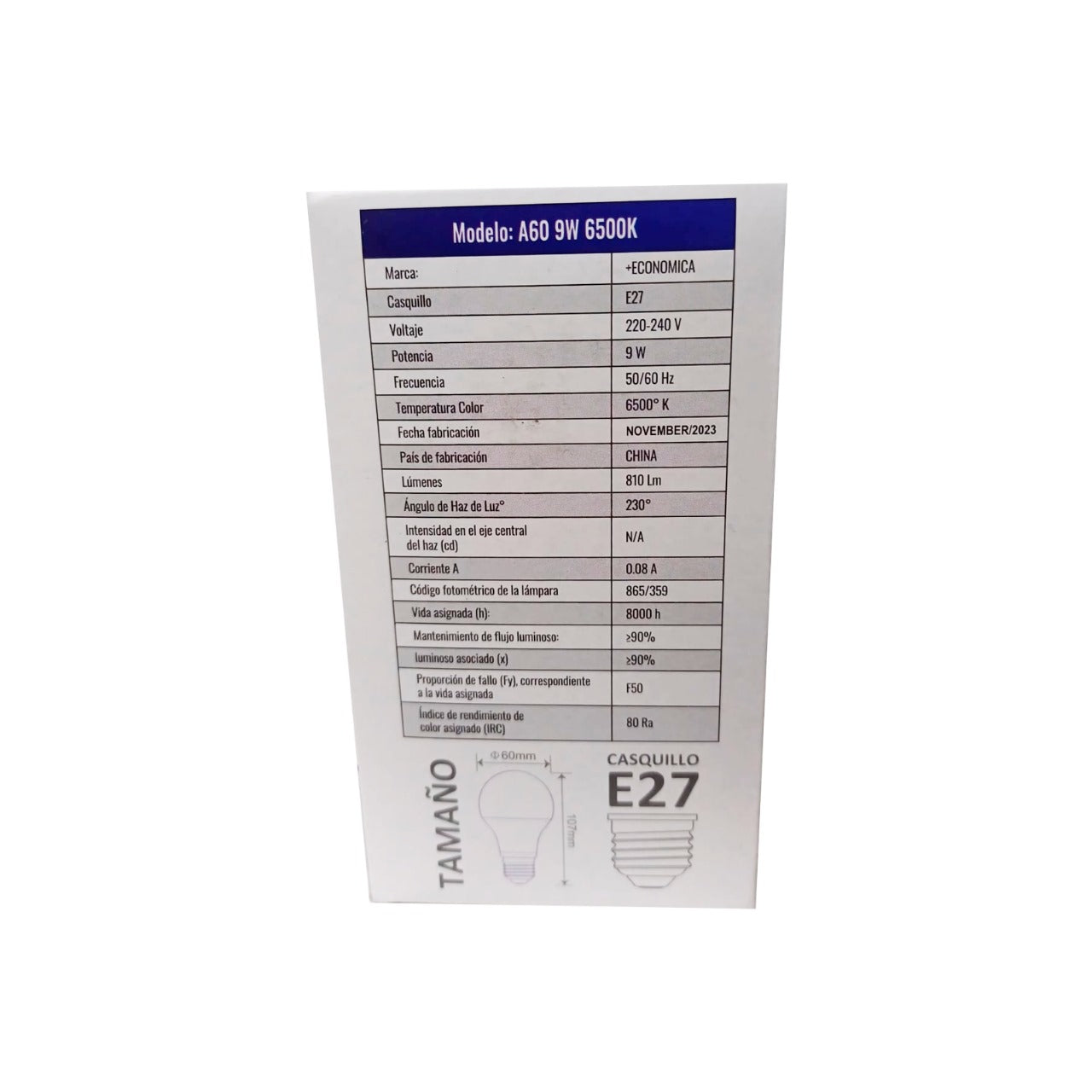 Ampolleta Led Económica A60 9W Blanco-Frio  6500K Wellmax 2