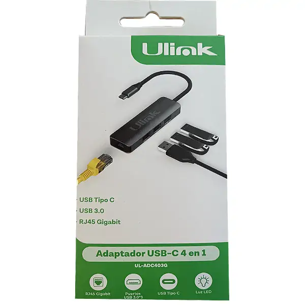 Adaptador Multipuerto Usb 4 En 1 Usb 3.0 Lan Ul-Adc403G Ulink 3