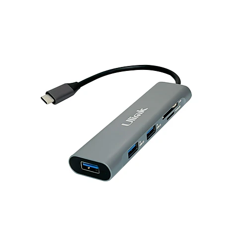 Adaptador Multipuerto Usb C 5 En 1- Usb3.0*3, Sd*1-Microsd*1 Aluminio / Mod. Ul-Adc530Rd
