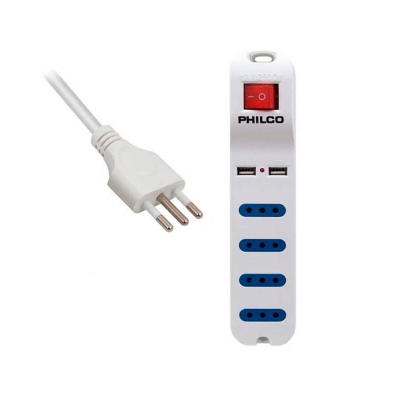 Alargador Philco Xt 41 Usb 4 Pos Blanco 2500 W Usb 1