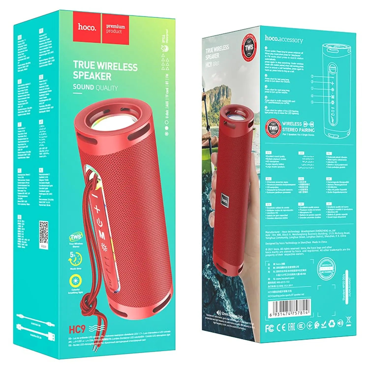 Hoco Parlante Bt Hc9 Dazzling Rojo 5Wx2 Rojo 3