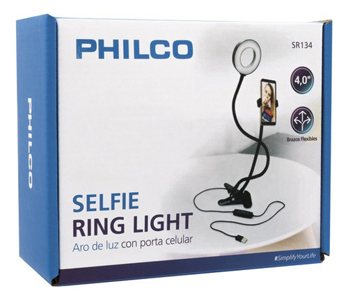 Soporte Tipo Clip Para Smartphone Con Aro De Luz Philco Fj Color Negro 4