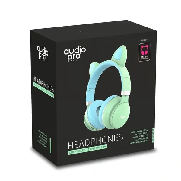 Audífono Bluetooth Cat Headband Con Luz Led Green 1