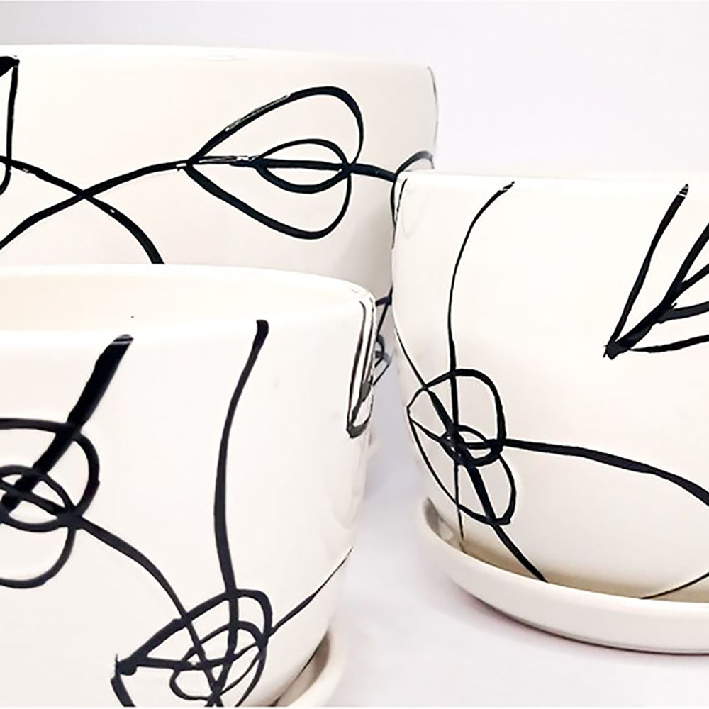 Set De 3 Maceteros Blancos Diseño Abstracto 2