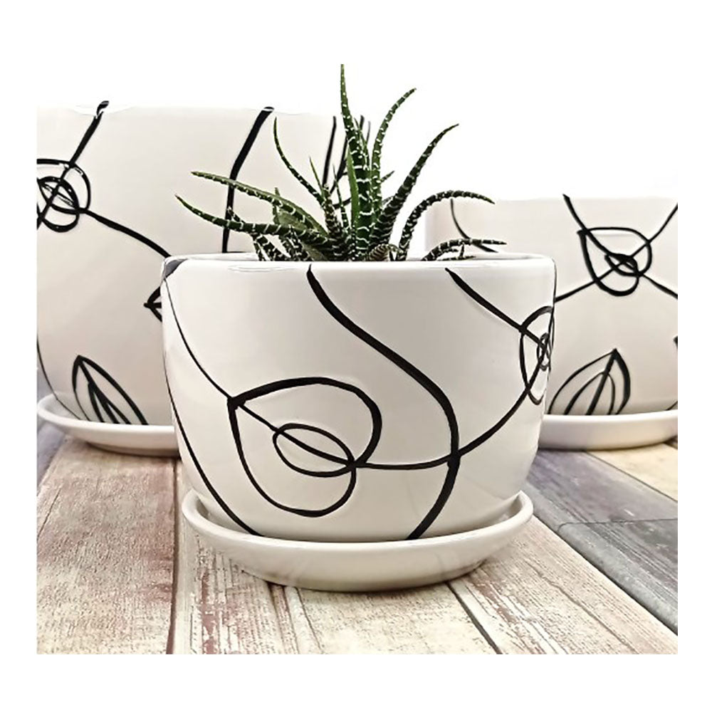 Set De 3 Maceteros Blancos Diseño Abstracto 3
