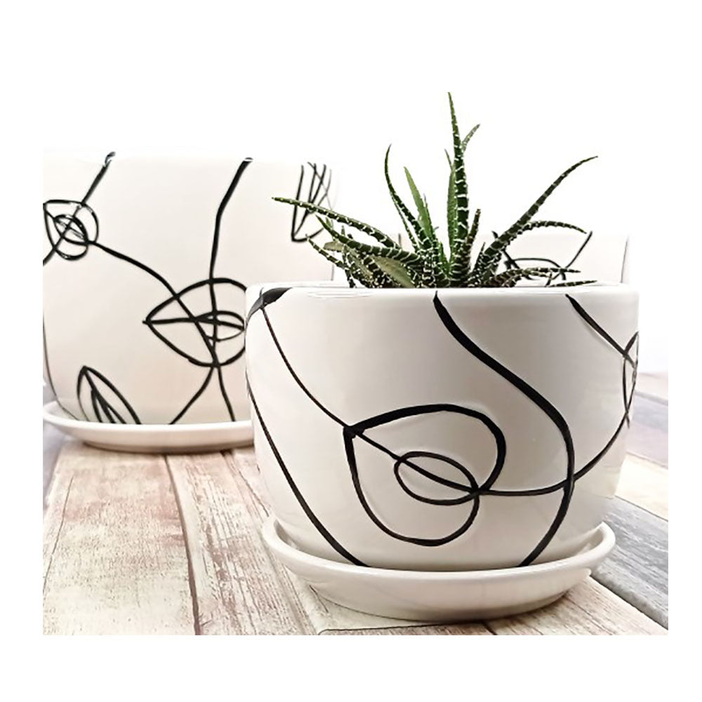 Set De 3 Maceteros Blancos Diseño Abstracto 4