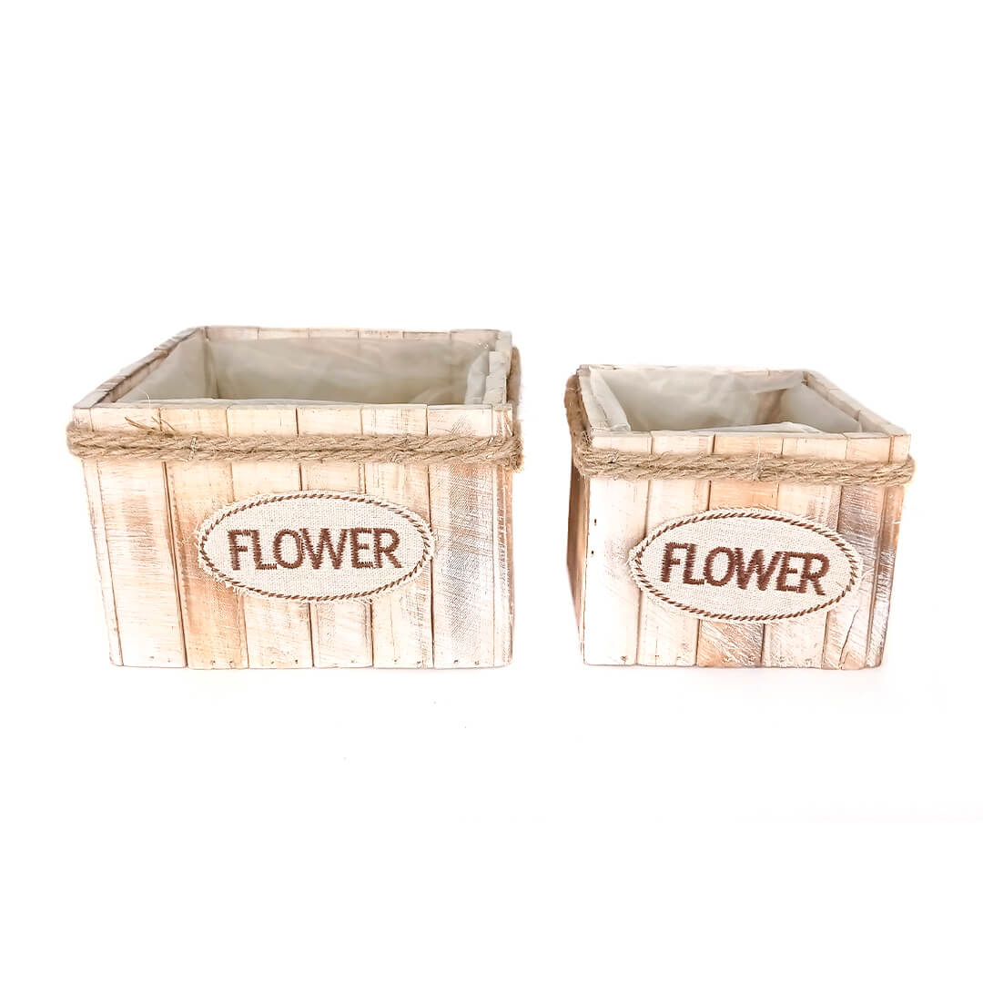 Set De Dos Macetas Rusticas Cuadradas De Madera 3