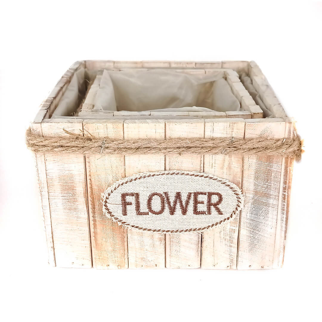 Set De Dos Macetas Rusticas Cuadradas De Madera 4