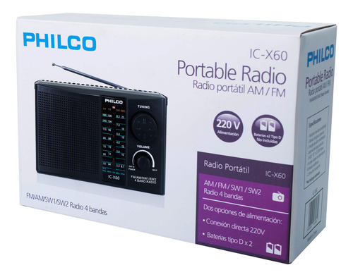 Radio Am Fm Sw1 Philco 4 Bandas Icx60 Negro 2