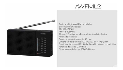 Radio Fm/Am Portátil Aiwa Aw Lr234Am-Fm, Funciona Con Pilas, Color Negro 7