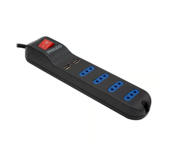 Philco Extensión 4 Tomas De Corriente Y 2 Usb 1.5 M 2500W Xt41 Negro 1