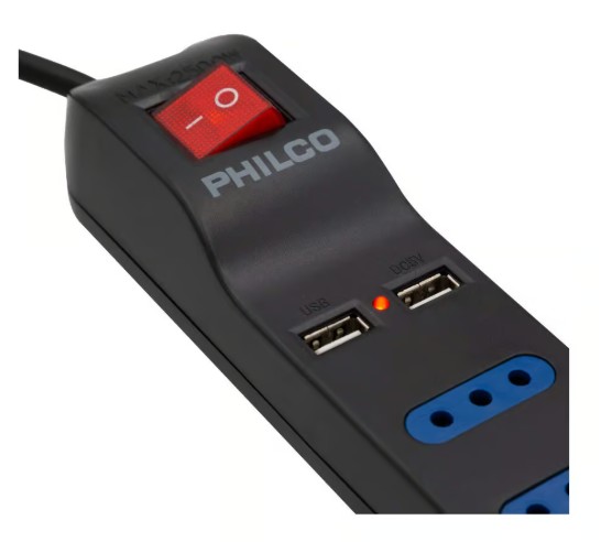 Philco Extensión 4 Tomas De Corriente Y 2 Usb 1.5 M 2500W Xt41 Negro 2