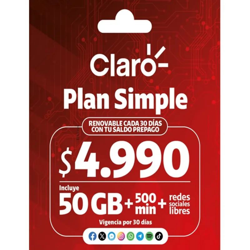 Chip Prepago Plan Simple Claro 1