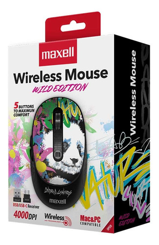 Mouse Inalámbrico Maxell Diseño Wild 4000Dpi Usb/Usb-C Panda Celeste 4