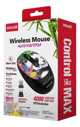 Mouse Inalámbrico Maxell Diseño Wild 4000Dpi Usb/Usb-C Panda Celeste 5
