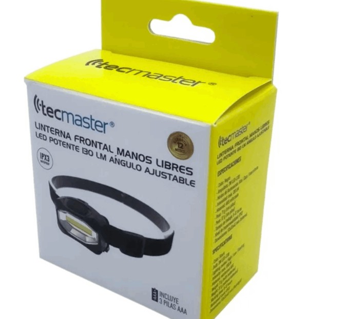 Linterna Frontal Manos Libres 3W Tecmaster Negro  1