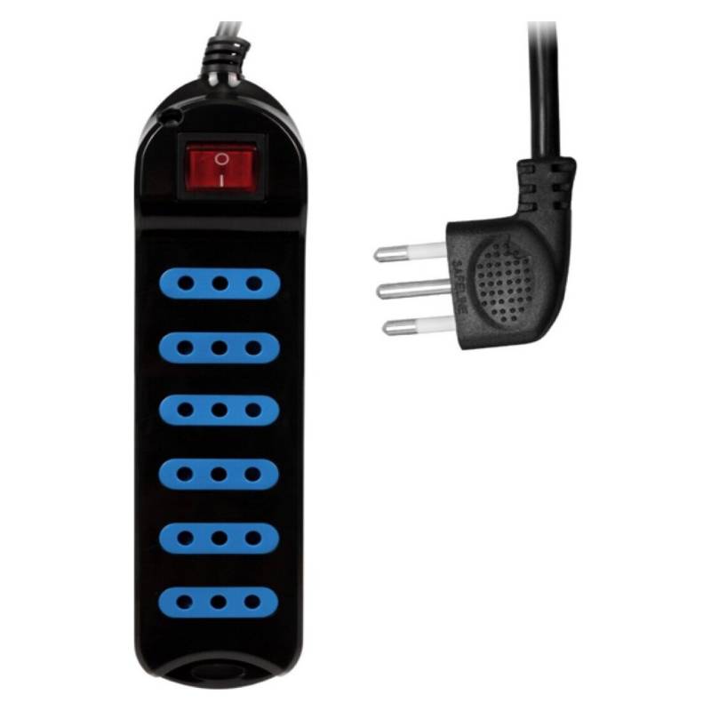 Alargador Múltiple 6 Entradas Negro Con Switch Philco 2