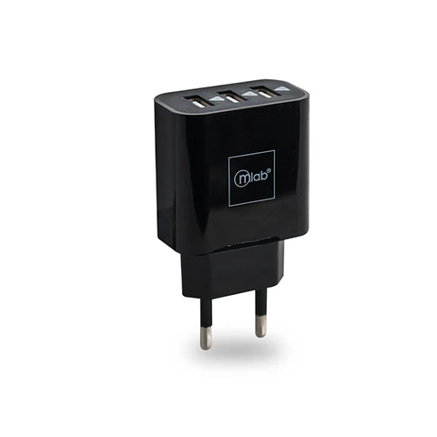 Cargador de Pared Certificado 3 Puertos USB 220V Negro