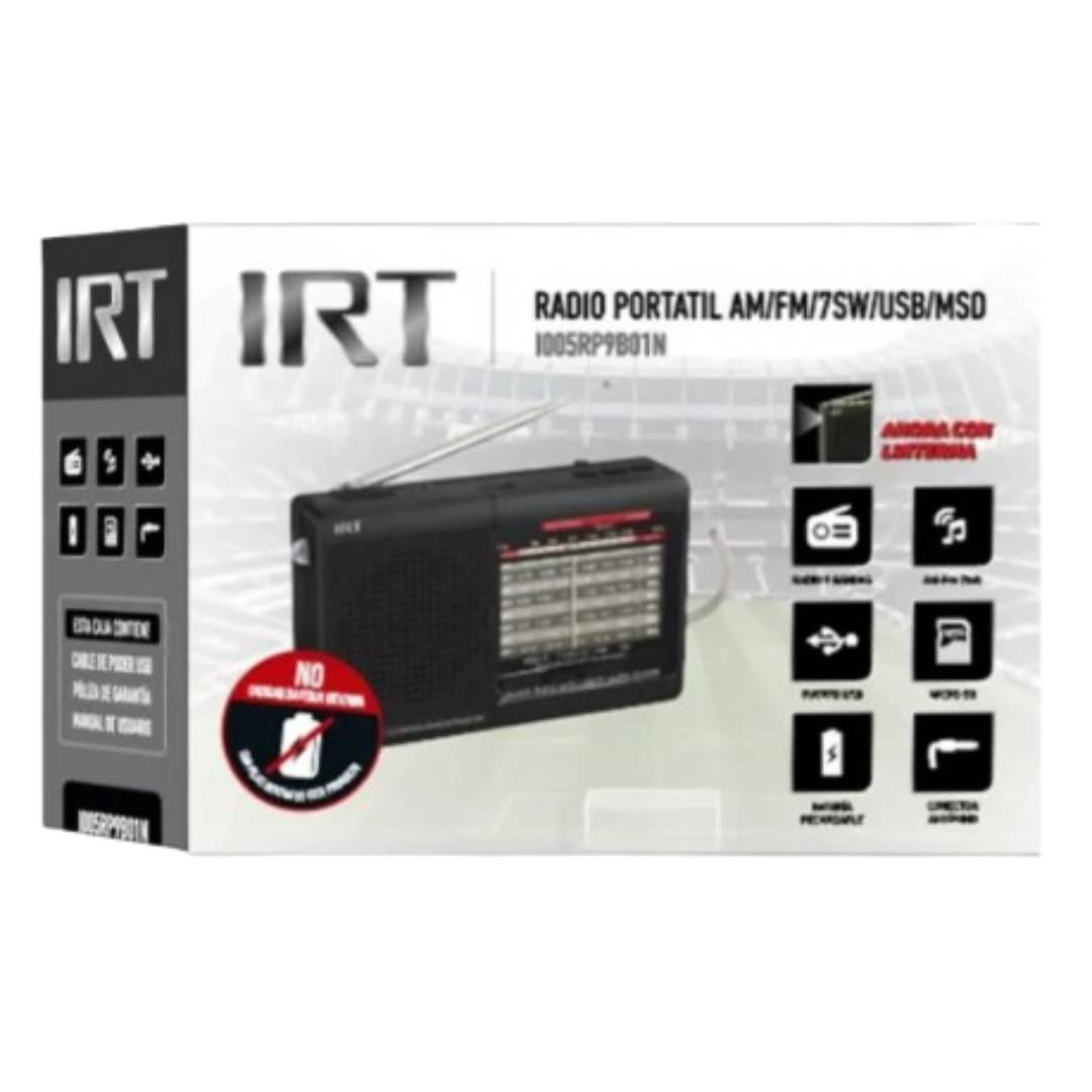 Radio Portátil AM/FM/7SW/USB IRT RP9B01N 2
