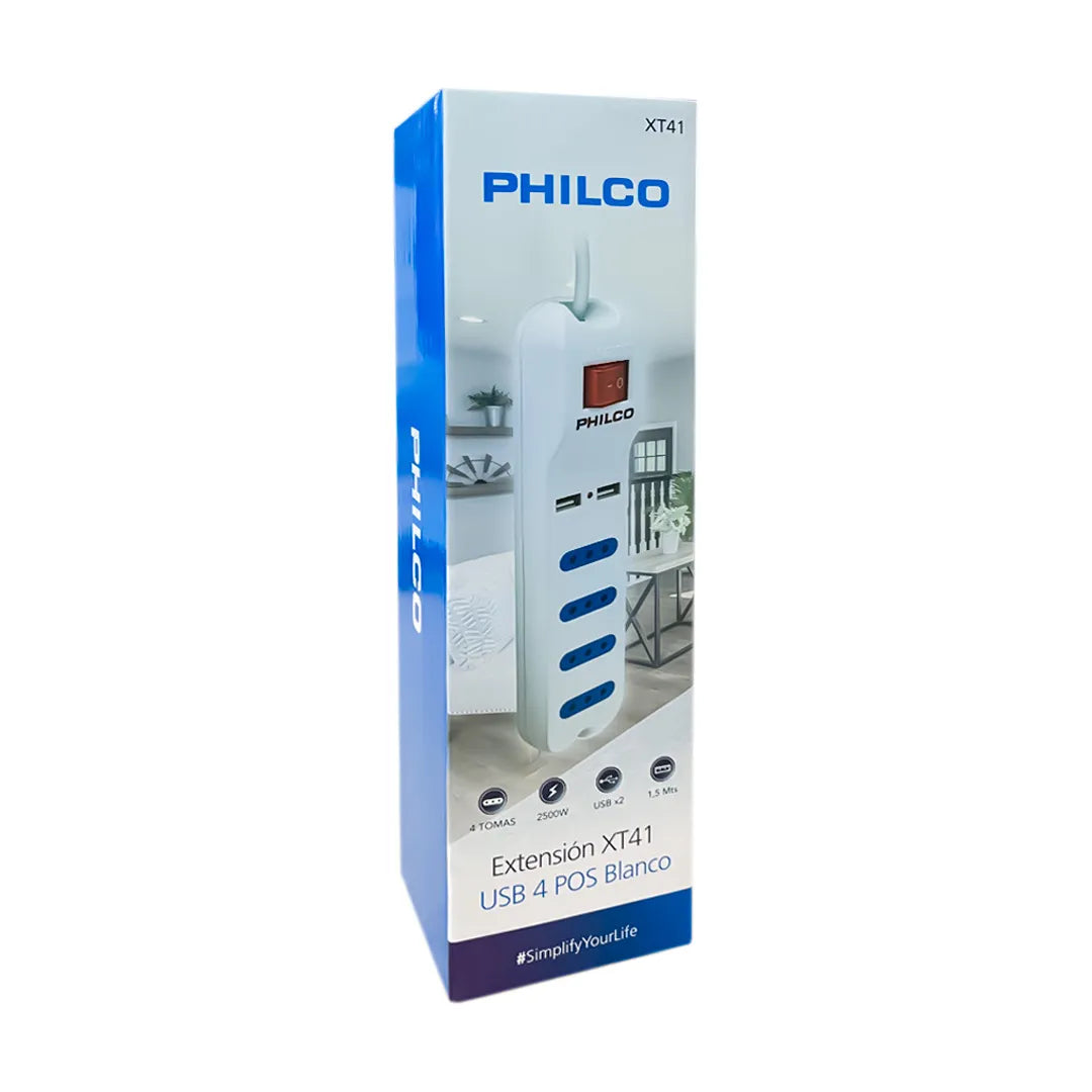 Alargador Philco Xt 41 Usb 4 Pos Blanco 2500 W Usb 2