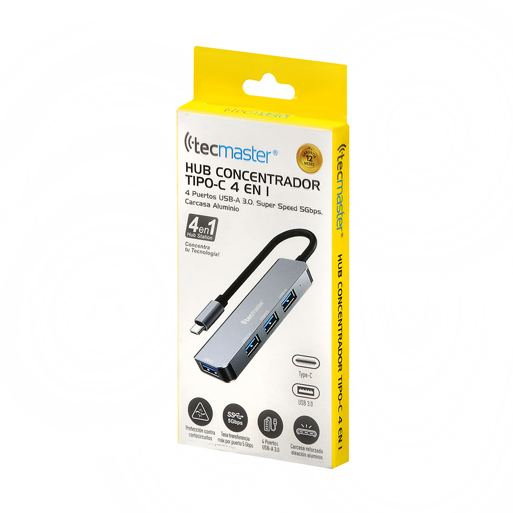 Hub Concentrador 4 EN 1, USB-A 3.0, Cable TIPO-C 3