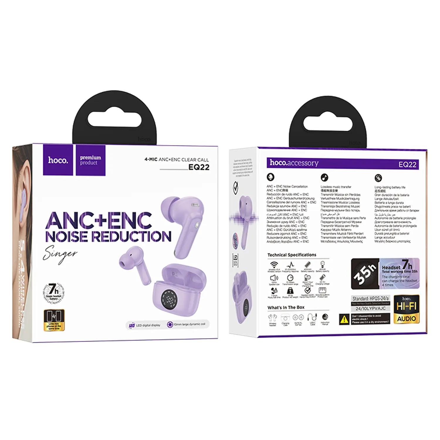 Hoco TWS EQ22 Singer ANC+ENC Morado 2