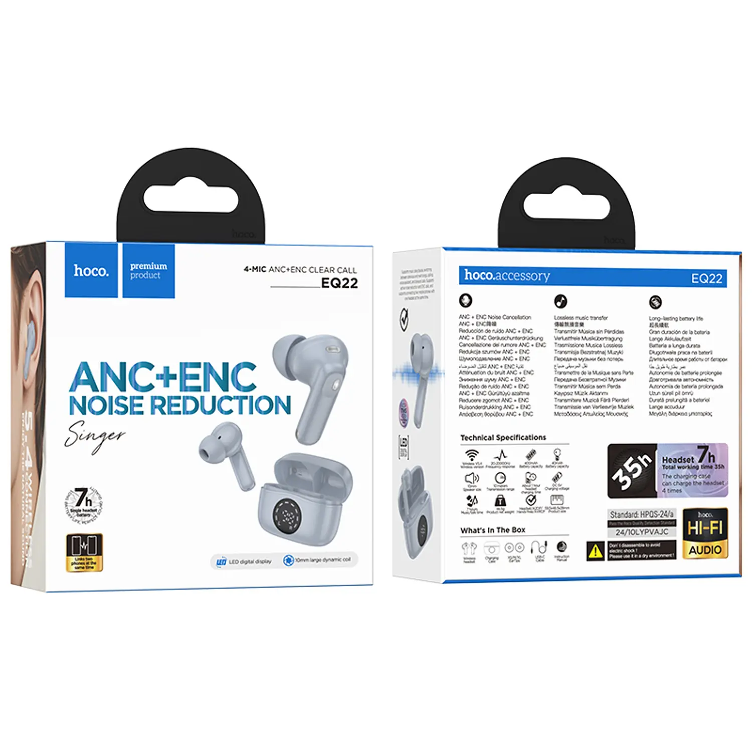 Hoco TWS EQ22 Singer ANC+ENC Azul AZUL 3