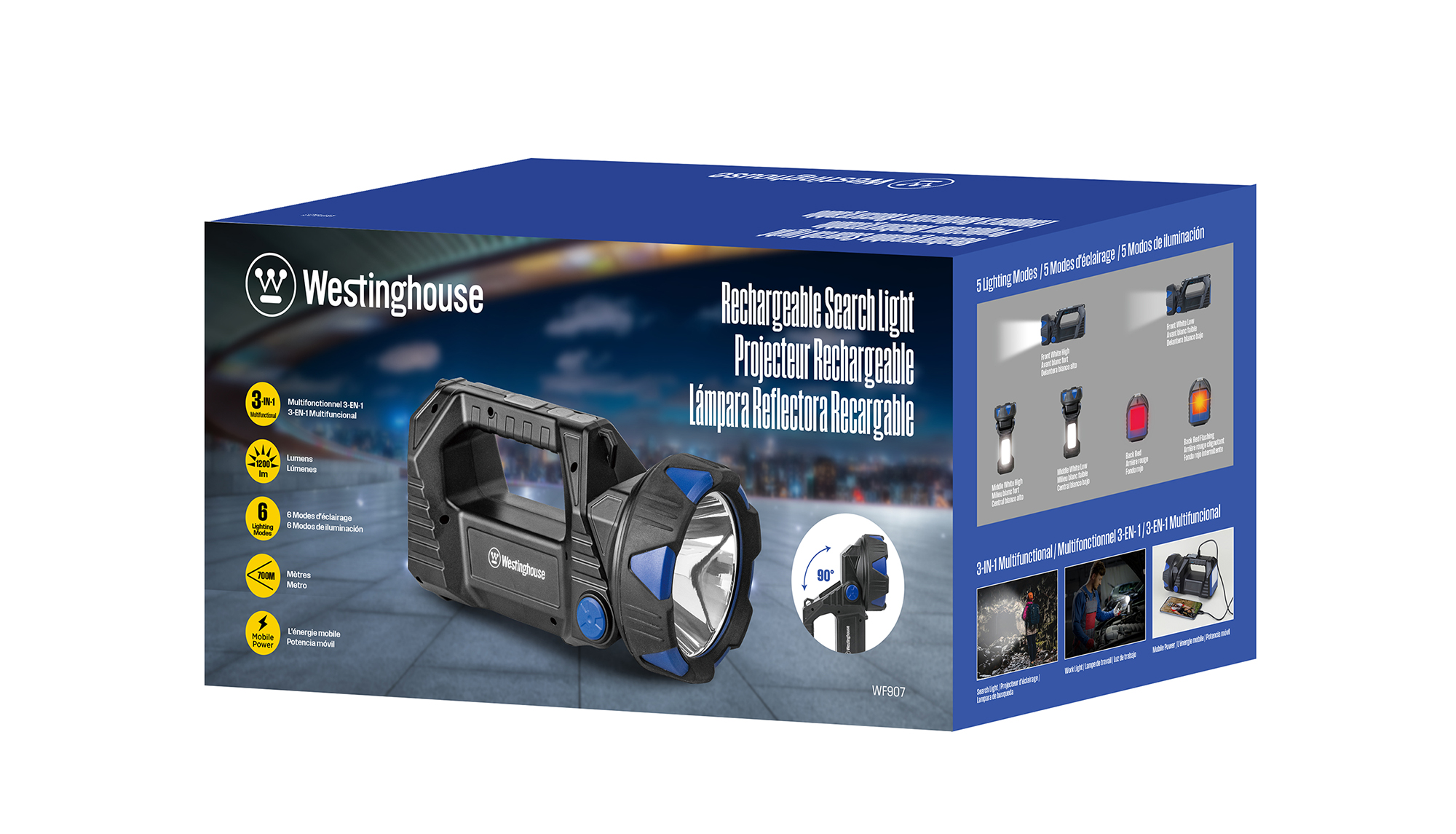 LINTERNA FAROL RECARGABLE 1200 LUMENES WF907 WESTINGHOUSE 3