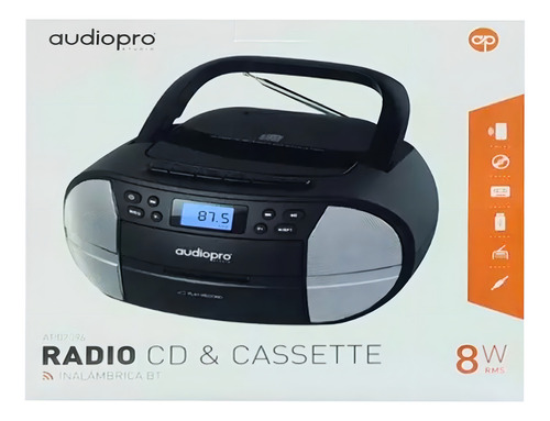 Radio Portátil Inalámbrico Bluetooth Pacific Color Reproductor Cassette Negro CD 4