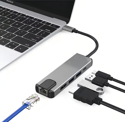 Hub Adaptador 5 En 1 Tecmaster Tm-100541 Usb-c Hdmi Rj45 Pd 5