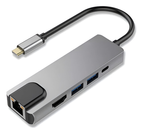 Hub Adaptador 5 En 1 Tecmaster Tm-100541 Usb-c Hdmi Rj45 Pd 6