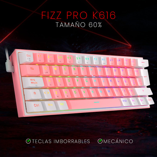 Teclado Redragon Fizz Pro K616-rgb Rosa/blanco Español Gamer Color Del Teclado Rosa Idioma Español Latinoamérica 2