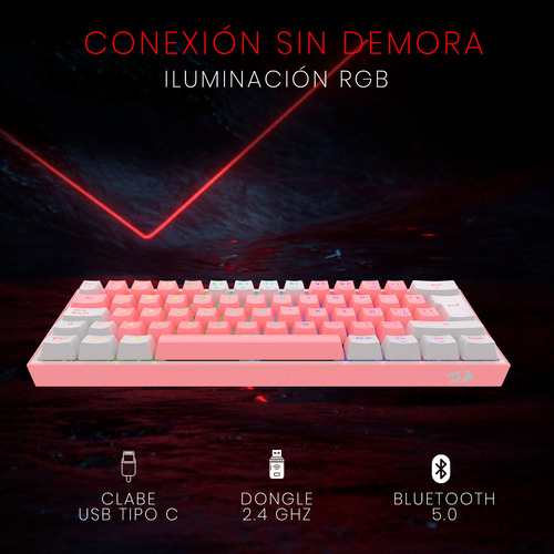 Teclado Redragon Fizz Pro K616-rgb Rosa/blanco Español Gamer Color Del Teclado Rosa Idioma Español Latinoamérica 3