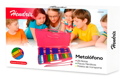 Metalófono Portátil Hendrix HX0058 25 Notas Estuche Rosado con Baquetas 3