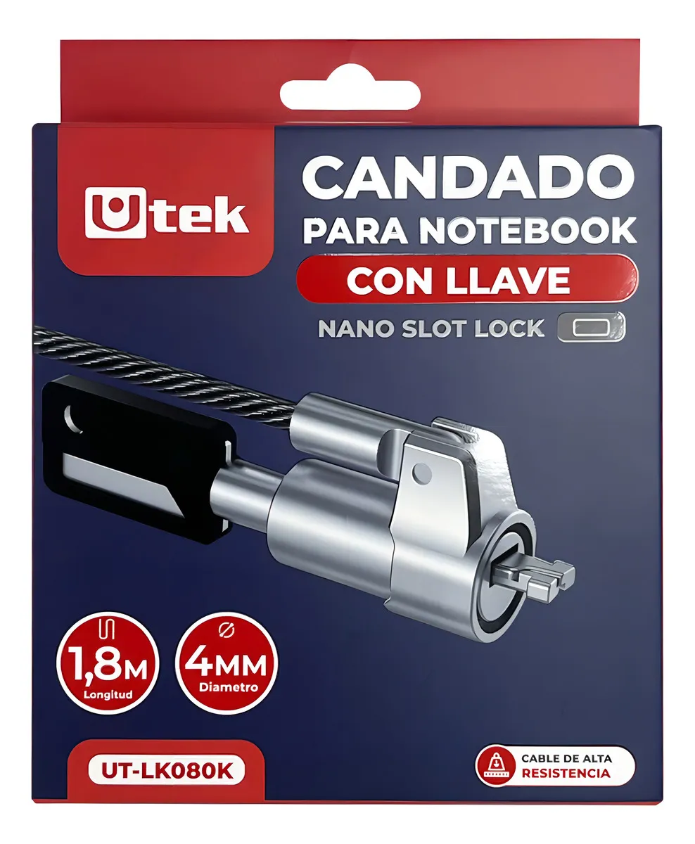 Candado Notebook Slot Nano Con Llave 1,8m Ut-lk080k Utek Color Gris Oscuro 1