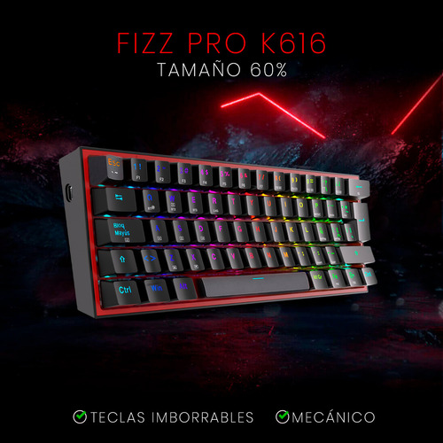 Teclado Redragon Mecánico Fizz Pro K616 RGB Wireless Dual Del Teclado Negro Idioma Español Latinoamérica 8