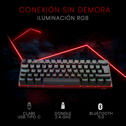 Teclado Redragon Mecánico Fizz Pro K616 RGB Wireless Dual Del Teclado Negro Idioma Español Latinoamérica 9