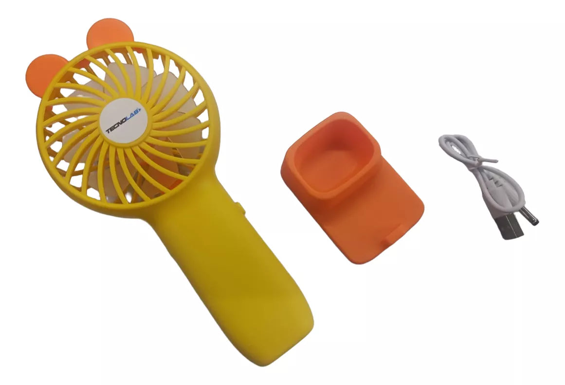 Mini Ventilador Portátil Recargable Con Base Amarillo Tecnolab 3
