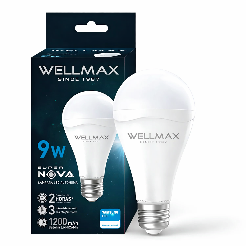 AMPOLLETA EMERGENCIA SUPER NOVA 9W CW 6500K AC220-240V WELLMAX 2