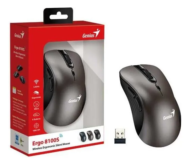 MOUSE INALAMBRICO ERGONOMIC 8100S IRON GRAY GENIUS 3