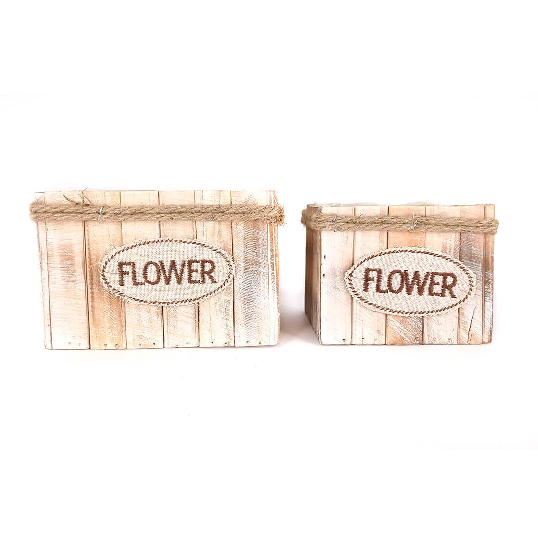 Set De Dos Macetas Rusticas Cuadradas De Madera 2