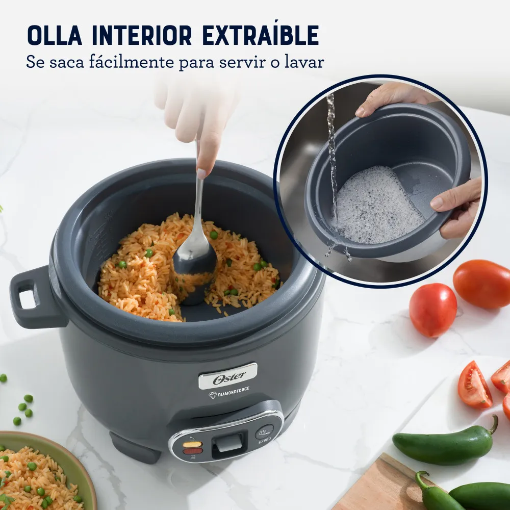 Oster Arrocera, 3 en 1, 10 Tazas de Capacidad, con Función de Sofrito, Vaporera, Recubrimiento Antiadherente Oster DiamondForce 4