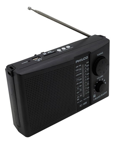 Radio Portatil Philco Fm Am Sw1 Sw2 Mp3 Usb Sd Color Negro   IC18R 4