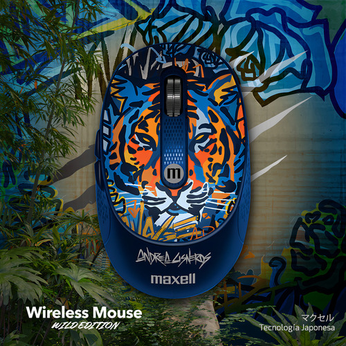 Mouse Inalámbrico Maxell Diseño Wild 4000dpi Usb/usb-c Tigre Azul 6