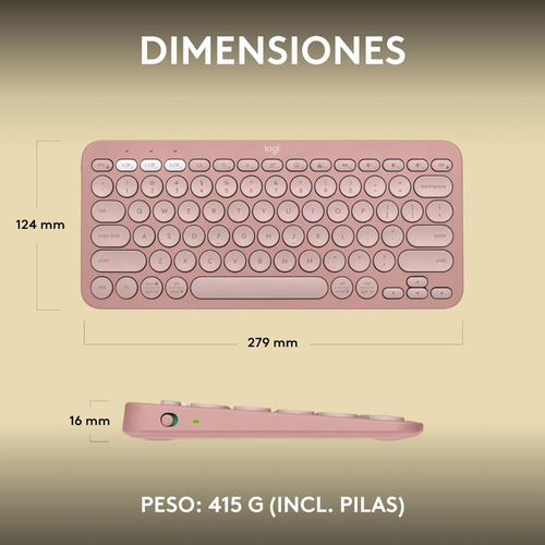 Teclado Bluetooth Logitech Pebble Keys 2 K380s Qwerty Teclado Rosado Idioma Español 9