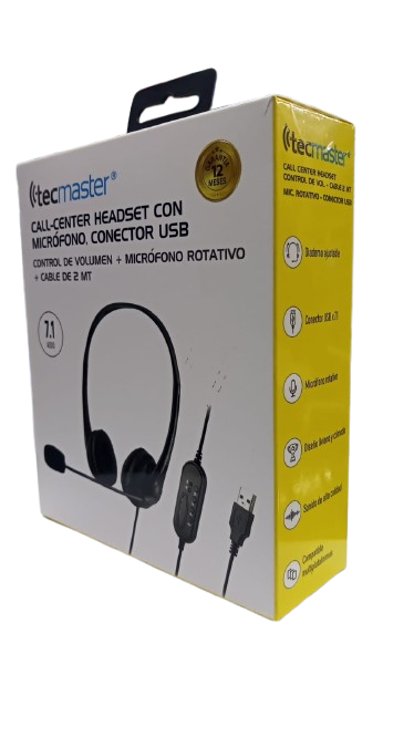 Audífono PC Usb con Micrófono Cable 2MTS 7,1 TECMASTER 5