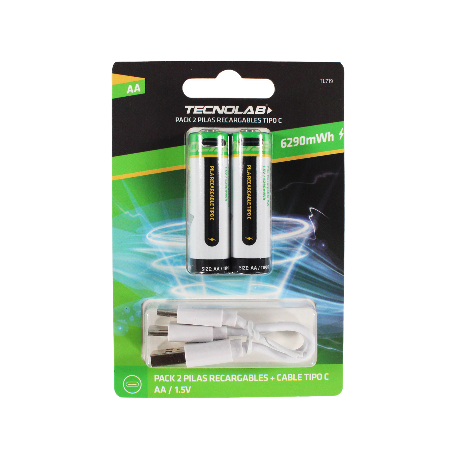 PACK PILA RECARGABLE AA TIPO C 6290MWH 2 UNIDADES TL719 TECNOLAB 1