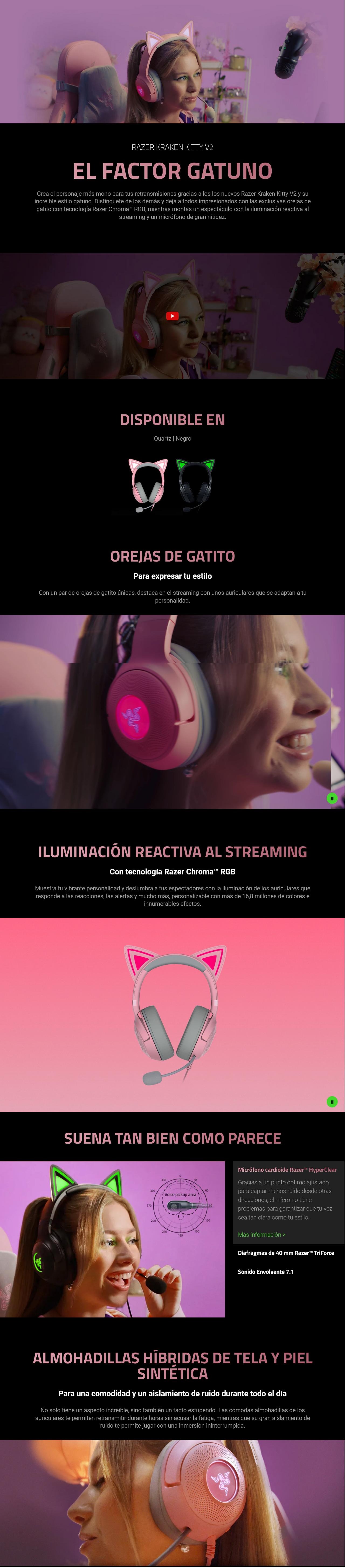 AUDIFONO GAMER RGB KRAKEN KITTY V2 RAZER 2