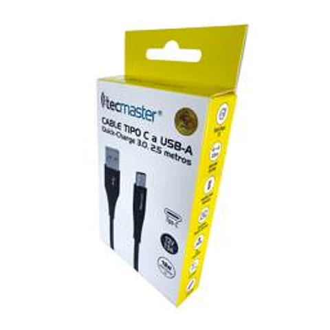 cable tipo c a usb a qc 3.0 2,5mts negro tm-200562